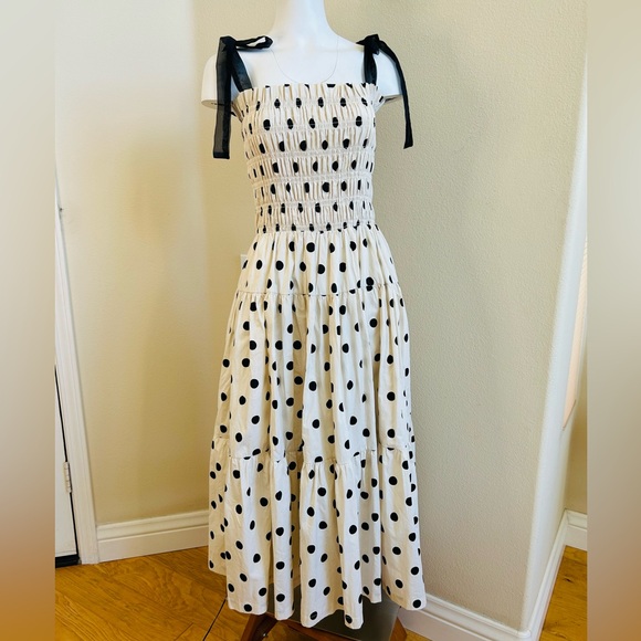 En Saison Dresses & Skirts - En Saison Tiered Polka Dot Midi Dress Medium Off White Black Anthropologie